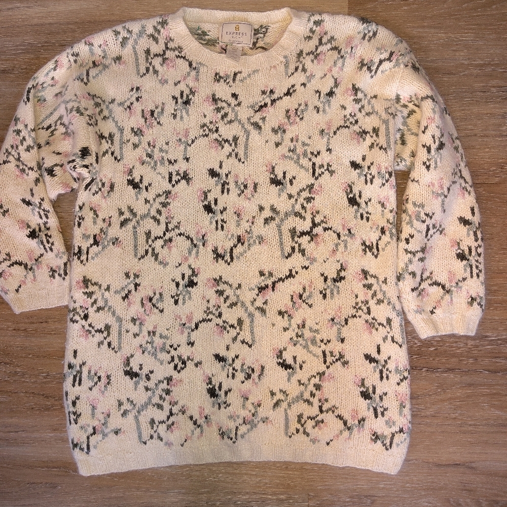 Floral Patterned Cream Sweater